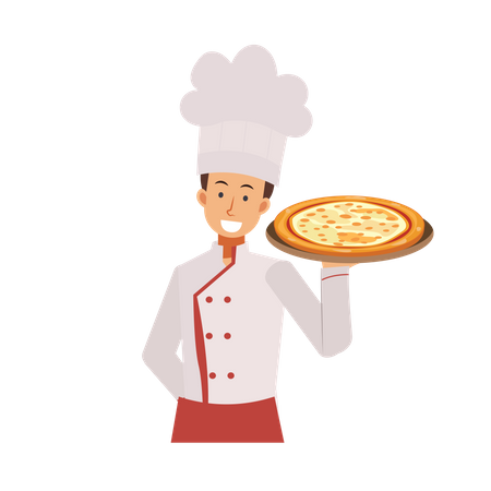 Chef masculino com pizza  Ilustração