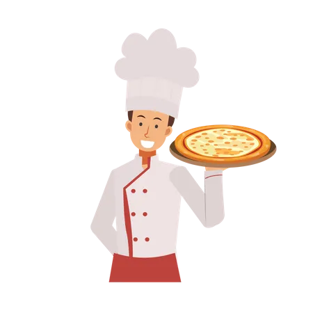 Chef masculino com pizza  Ilustração