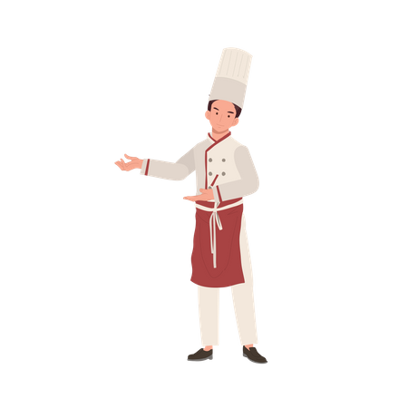 Chef masculino convidando com gesto de boas-vindas  Ilustração