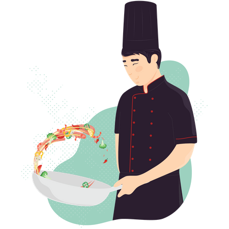 Chef masculino cozinhando na cozinha  Ilustração