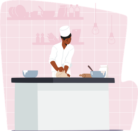 Chef masculino cozinhando comida na cozinha  Ilustração