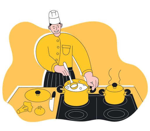 Chef masculino cozinhando comida na cozinha  Ilustração