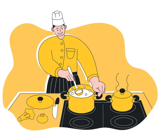 Chef masculino cozinhando comida na cozinha  Ilustração