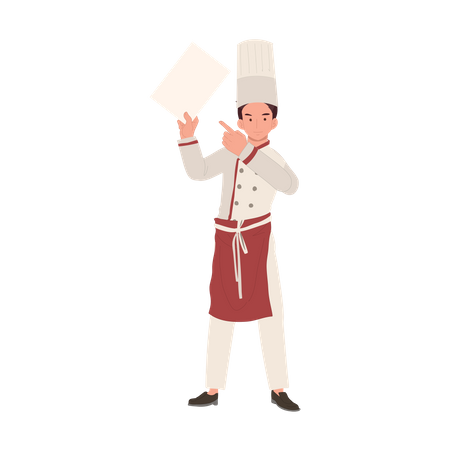 Chef masculino mostrando menu recomendado  Ilustração