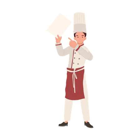 Chef masculino mostrando menu recomendado  Ilustração