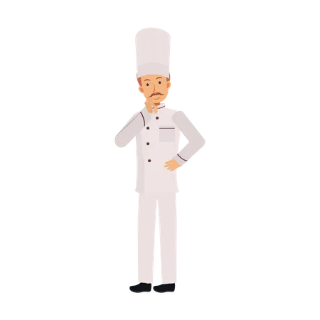 Chef masculino pensando em algo  Ilustração