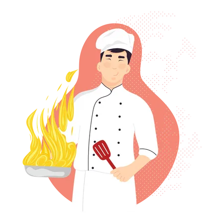 Chef masculino preparando o jantar  Ilustração