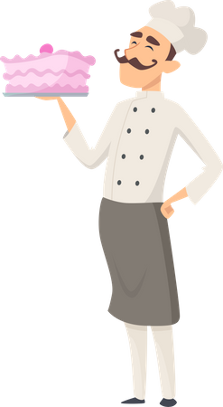 Chef masculino segurando bolo  Ilustração