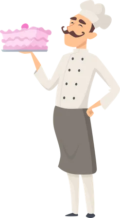 Chef masculino segurando bolo  Ilustração