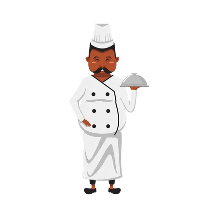 Chef masculino segurando o prato  Ilustração