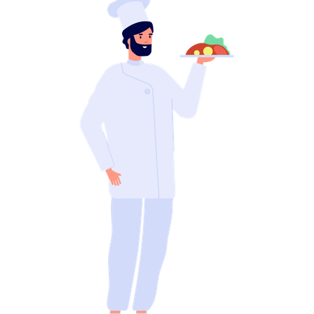 Chef masculino servindo comida  Ilustração