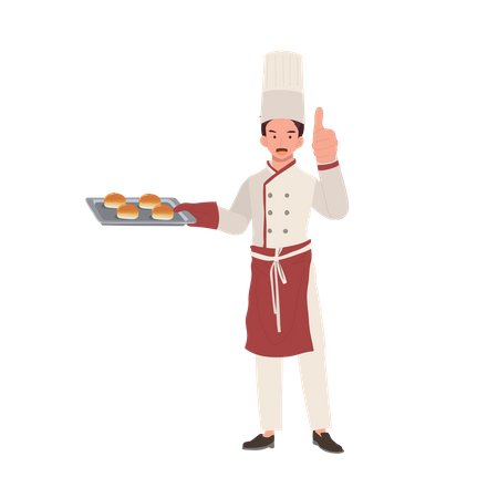 Chef masculino sorridente desistindo do polegar  Ilustração