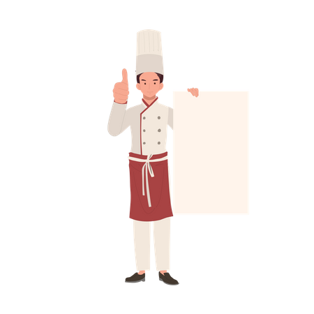 Chef masculino sorridente desistindo do polegar  Ilustração