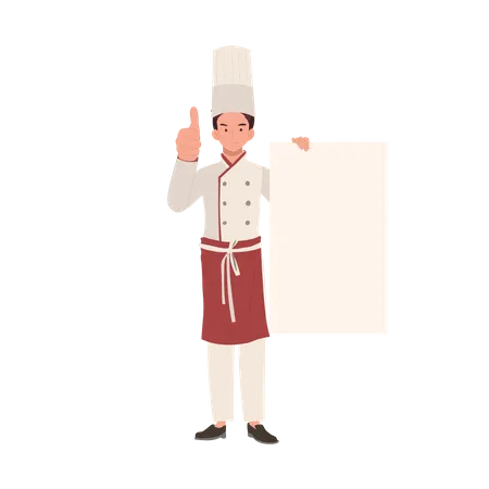 Chef masculino sorridente desistindo do polegar  Ilustração