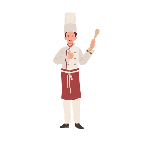 Chef masculino sorridente desistindo do polegar  Illustration