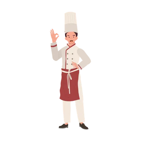 Chef masculin donnant le signe de la main Ok  Illustration