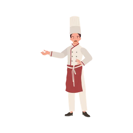 Chef masculin invitant avec un geste de bienvenue  Illustration