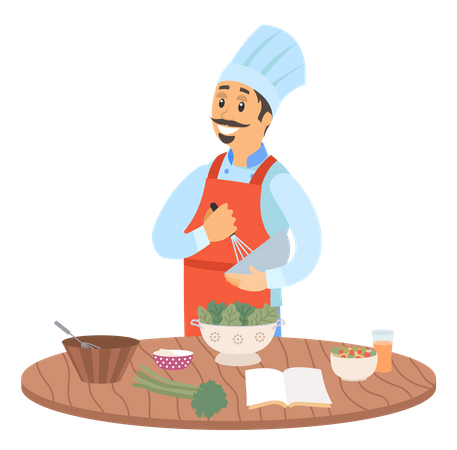 Chef in apron preparing dish  Illustration