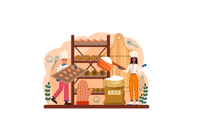 Chef in uniform baking bread  Illustration