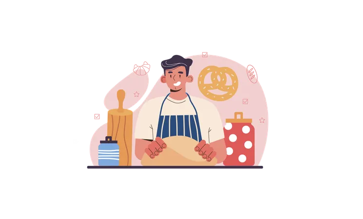 Chef in uniform baking bread  Illustration