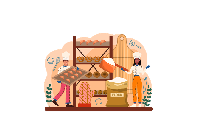 Chef in uniform baking bread  Illustration