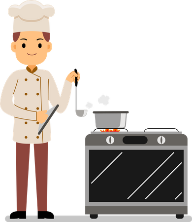 Chef in uniform cooking in a commercial kitchen  Illustration