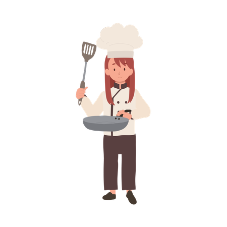 Chef infantil prepara uma deliciosa refeição  Ilustração