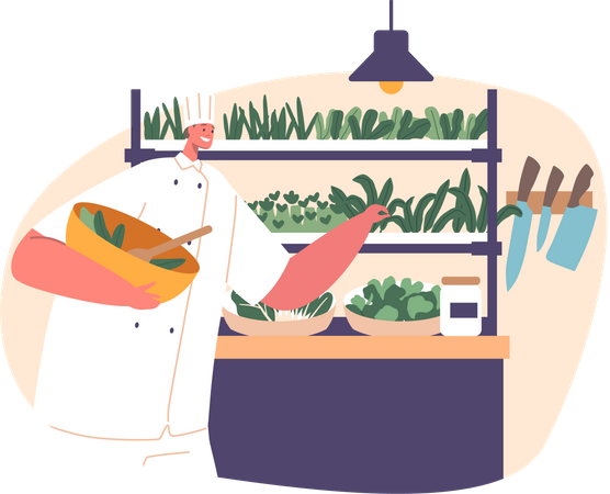Chef inovador cria pratos saborosos usando microgreens  Ilustração