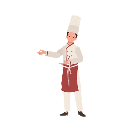 Chef masculino invitando con gesto de bienvenida  Ilustración