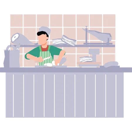 The Cook Is Chopping Vegetables In The Kitchen Illustration