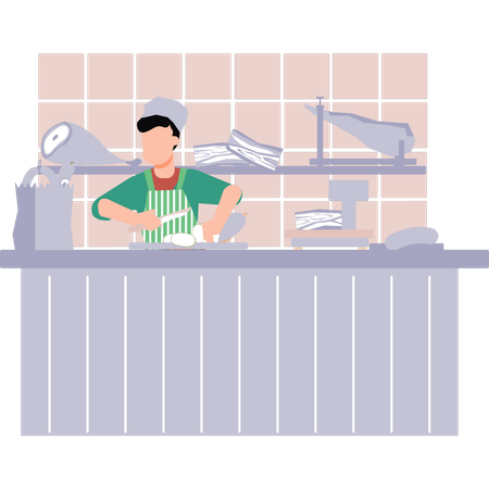 Chef is chopping vegetables in the kitchen  Illustration