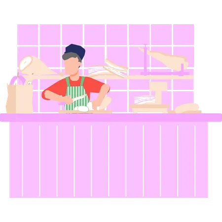 A Chef Is Cutting Vegetables Illustration