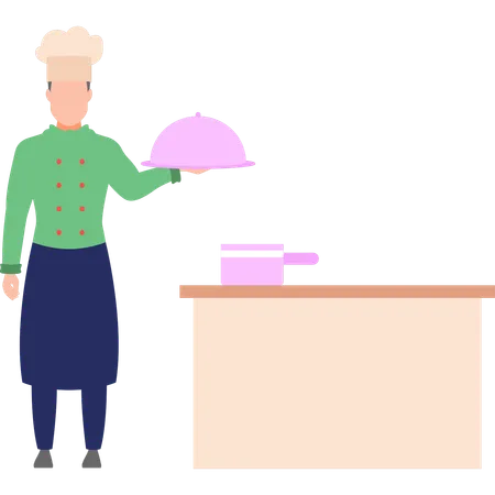 Chef is holding the dish  Illustration