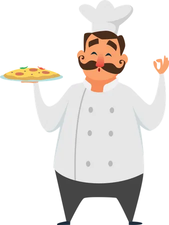 Chef italiano profesional con pizza  Ilustración