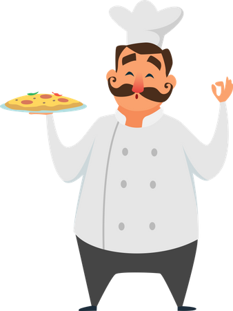 Chef italiano profissional com pizza  Ilustração