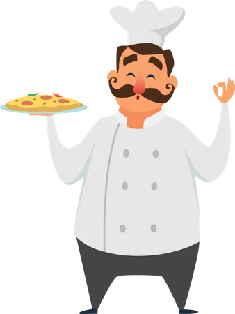 Chef italiano profissional com pizza  Ilustração