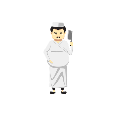 Chef japonés con cuchillo  Ilustración