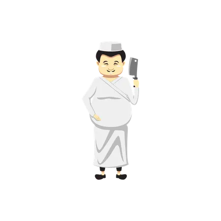 Chef japonés con cuchillo  Ilustración