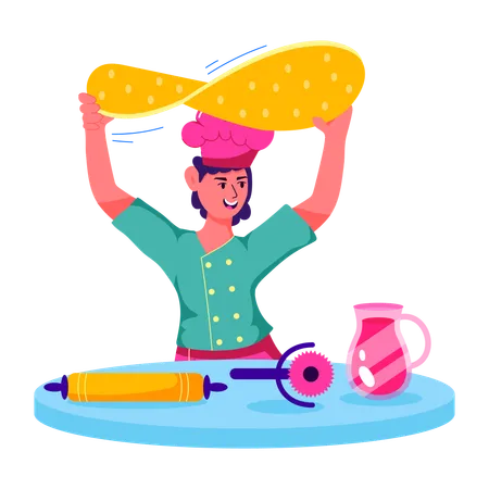 Chef jogando pizza no ar  Ilustração