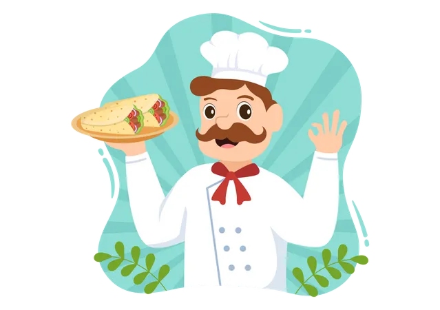 Cocinero profesional de kebab  Ilustración