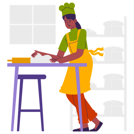 Chef Kneading the bread  Illustration