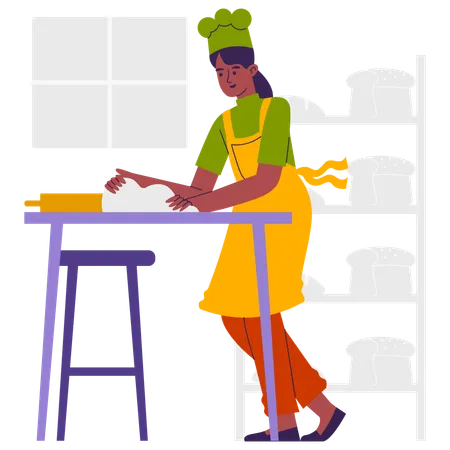 Chef Kneading the bread  Illustration