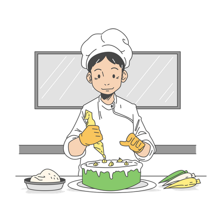 Chef Layering the cake  イラスト