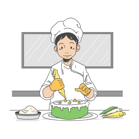 Chef Layering the cake  Illustration