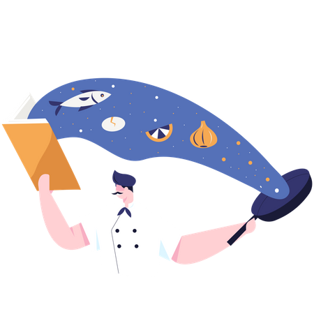 Chef learning new dish from book  일러스트레이션