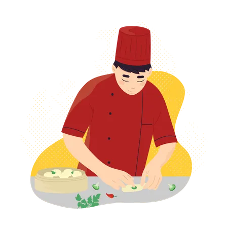 Chef masculino fazendo momos  Ilustração