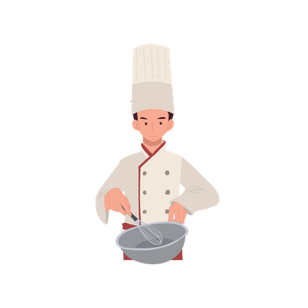 Chef masculino misturando ingredientes na tigela  Ilustração