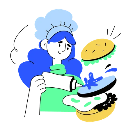 Chef making burger  Illustration