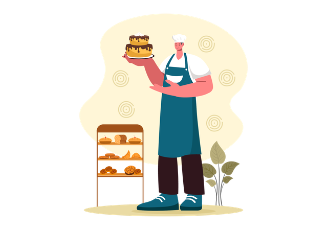 Chef making cake  Illustration