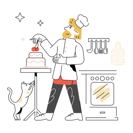 Chef making cake  Illustration